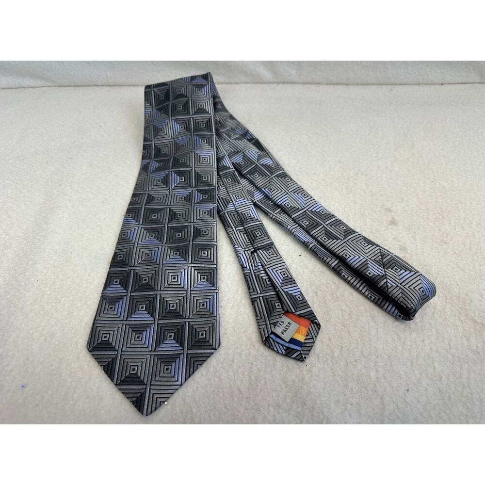 Ted Baker Gray, Blue & Black Basketweave Men's Textured 100% Silk Tie